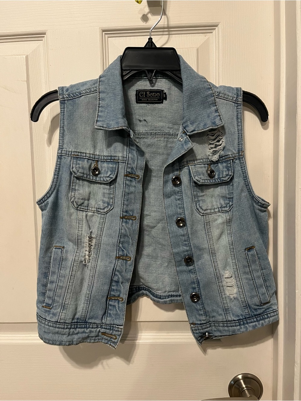 Ci Sono Light Blue Denim Vest with Gold Logo Patch